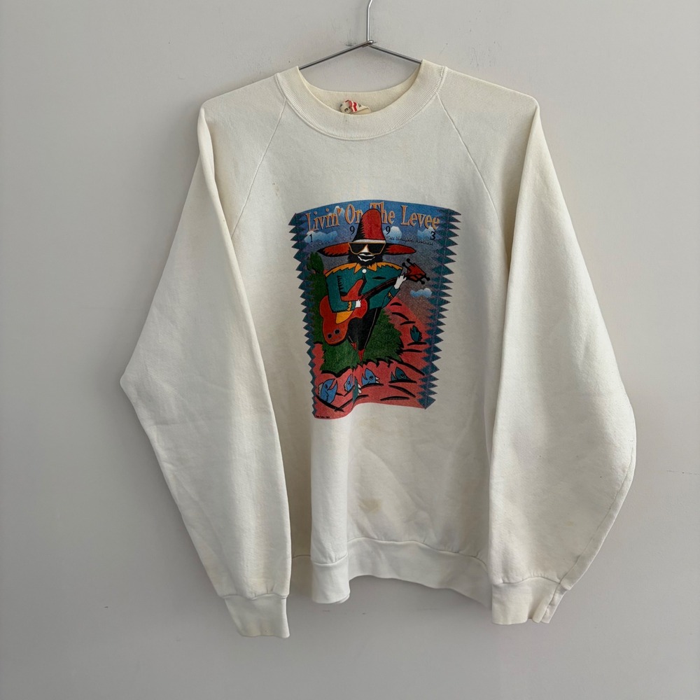 Vintage Fruit of the Loom Livin On The Levee 1993 Sweatshirt White XXL